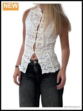 Women's Floral Lace Tank Top Mandarin Collar Sleeveless Polyester
